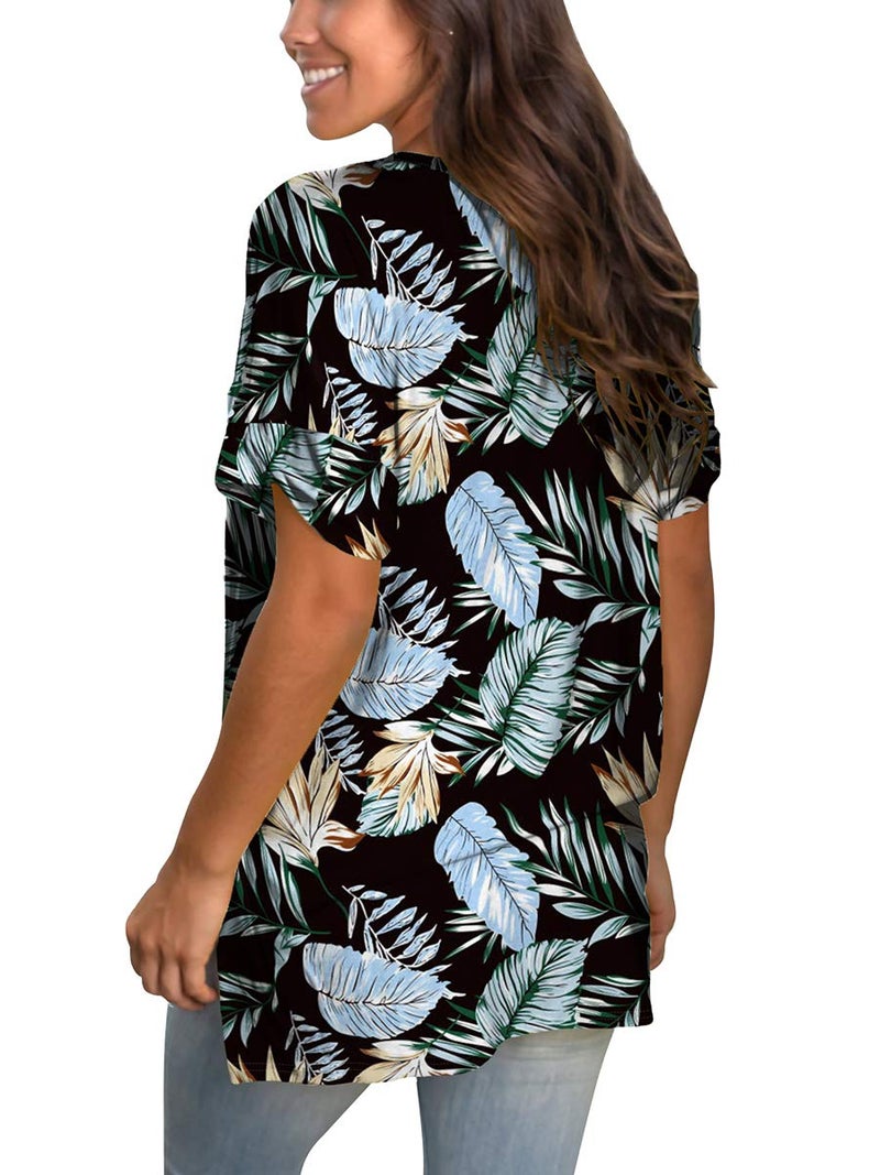 SAMPEEL Womens Tops for Work Unique Shirts Color Block Ladies Black V Neck Shirt Floral L - Image 4